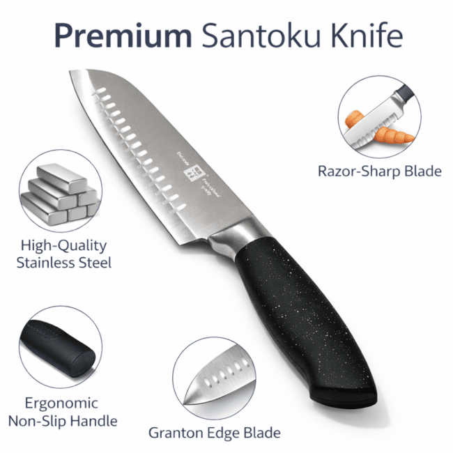 Premium Santoku Knife 30cm – Stainless Steel Kitchen Knife with Razor Sharp Blade, Non-Slip Ergonomic Handle - Image 2