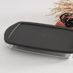 ⁦صينية فرن زجاجية مستطيلة من بوركام مع غطاء سيليكون، سعة 1950 مل - 33.6 × 19 سم، طبق خبز بغطاء رمادي، حاوية تخزين طعام زجاجية مقاومة للحرارة، صنع في تركيا⁩ - الصورة ⁦3⁩