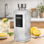 Ribbed Glass Water Bottle 1000ml – Square Storage Jar with Metal Lid - Image 2
